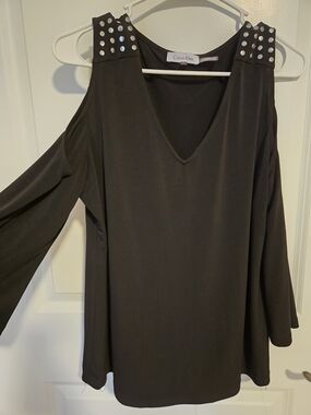 Calvin Klein Black V-Neck Top with Logo Tag